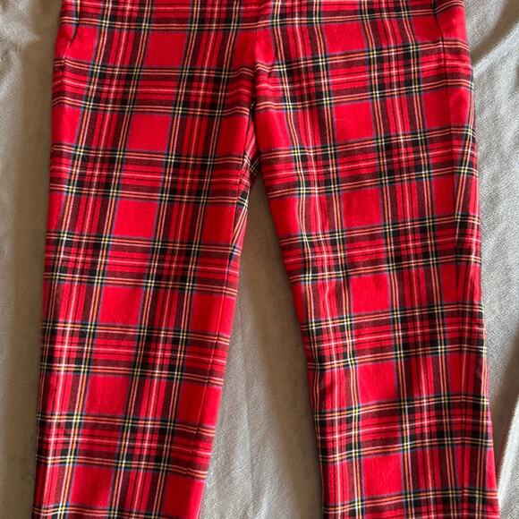 J.Crew Red Plaid Wool Blend High Rise Cameron Size 2 Straight Dress Pants - Picture 2 of 9